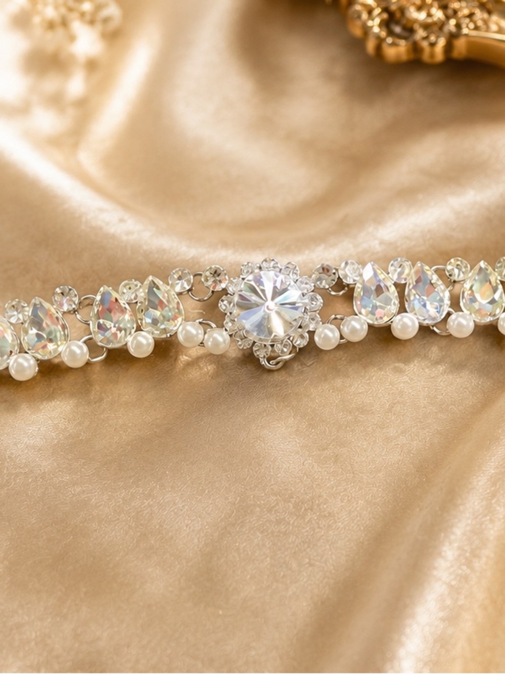 Vintage Rhinestone & Faux Pearl Statement Necklace Crystal Teardrop Bridal Glam - Picture 2 of 5